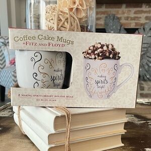 Nwt Fitz & Floyd “Making Spirits Bright” Set of 2 Coffee Cake Mugs